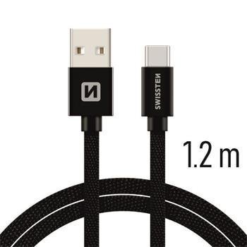 Swissten Textile Universāls Quick Charge 3.1 USB-C Datu un Uzlādes Kabelis 1.2m Melns cena un informācija | Savienotājkabeļi | 220.lv