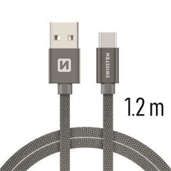 Swissten Textile Universāls Quick Charge 3.1 USB-C Datu un Uzlādes Kabelis 1.2m Pelēks cena un informācija | Savienotājkabeļi | 220.lv