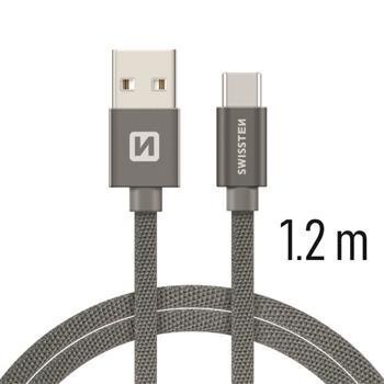 Swissten Textile Universāls Quick Charge 3.1 USB-C Datu un Uzlādes Kabelis 1.2m Pelēks cena un informācija | Savienotājkabeļi | 220.lv