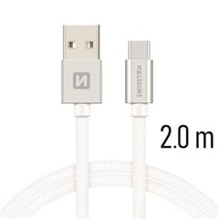 Swissten Textile Universāls Quick Charge 3.1 USB-C Datu un Uzlādes Kabelis 2m Sudraba cena un informācija | Savienotājkabeļi | 220.lv