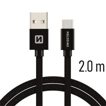 Swissten Textile Universāls Quick Charge 3.1 USB-C Datu un Uzlādes Kabelis 2m Melns цена и информация | Savienotājkabeļi | 220.lv