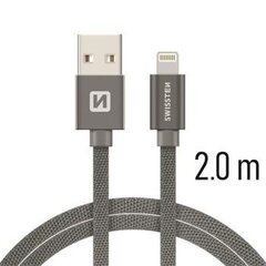 Swissten Textile Fast Charge 3A Lightning (MD818ZM/A) Datu un Uzlādes Kabelis 2m Pelēks cena un informācija | Kabeļi un vadi | 220.lv