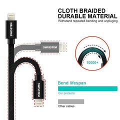 USB-кабель Swissten Textile 3A Lightning, 2,0 м, красный цена и информация | Кабели и провода | 220.lv