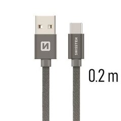 Swissten Textile Universāls Quick Charge 3.1 USB-C Datu un Uzlādes Kabelis 20 cm Pelēks цена и информация | Кабели для телефонов | 220.lv