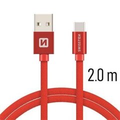 Swissten Textile Universāls Quick Charge 3.1 USB-C Datu un Uzlādes Kabelis 2m Sarkans цена и информация | Кабели для телефонов | 220.lv
