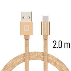 Swissten Textile Universāls Quick Charge 3.1 USB-C Datu un Uzlādes Kabelis 2m Zelta cena un informācija | Savienotājkabeļi | 220.lv