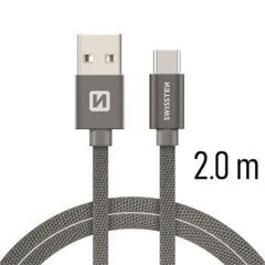 Swissten Textile Universāls Quick Charge 3.1 USB-C Datu un Uzlādes Kabelis 2m Pelēks cena un informācija | Savienotājkabeļi | 220.lv