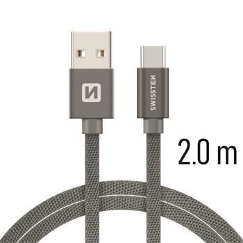 Swissten Textile Universāls Quick Charge 3.1 USB-C Datu un Uzlādes Kabelis 2m Pelēks cena un informācija | Savienotājkabeļi | 220.lv