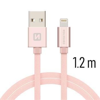 Swissten Textile Fast Charge 3A Lightning (MD818ZM/A) Datu un Uzlādes Kabelis 1.2m Rozā цена и информация | Kabeļi un vadi | 220.lv