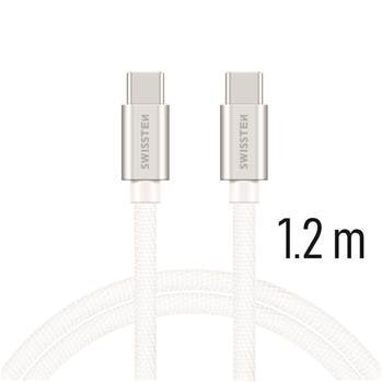 Swissten Textile Universāls Quick Charge 3.0 USB-C uz USB-C Datu un Uzlādes Kabelis 1.2 m Sudraba cena un informācija | Savienotājkabeļi | 220.lv
