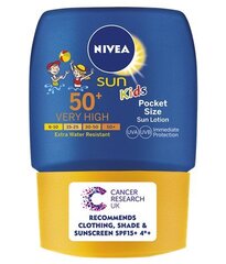 Nivea Pocket children´s sauļošanās losjons SPF 50, 50 ml cena un informācija | Bērnu kosmētika, līdzekļi jaunajām māmiņām | 220.lv