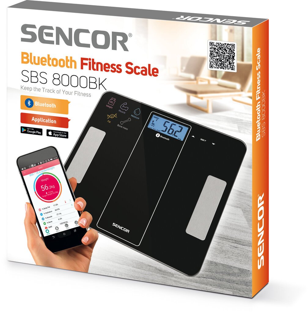 Svari, Bluetooth savienojums ar Sencor SBS8000BK cena un informācija | Ķermeņa svari, bagāžas svari | 220.lv