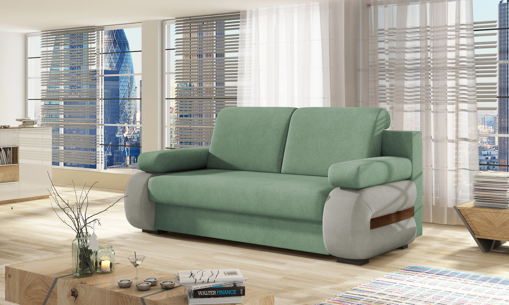 Dīvāns Laura, zaļš/pelēks цена и информация | Dīvāni | 220.lv
