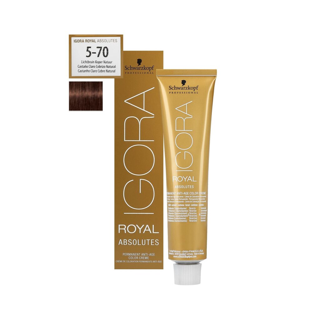 Matu krāsa Schwarzkopf Professional Igora Royal Absolutes 60 ml, 5-70 Light Brown Copper Nature cena un informācija | Matu krāsas | 220.lv