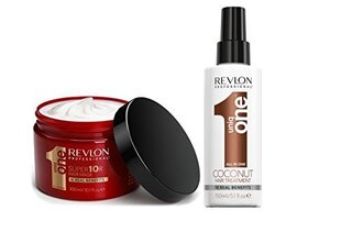 Комплект для ухода за волосами Revlon Professional Coconut: маска для волос 300 мл + спрей для волос 150 мл цена и информация | Распылите крем-спрей на волосы на расстоянии 20-25 см, расчешите их расческой. | 220.lv