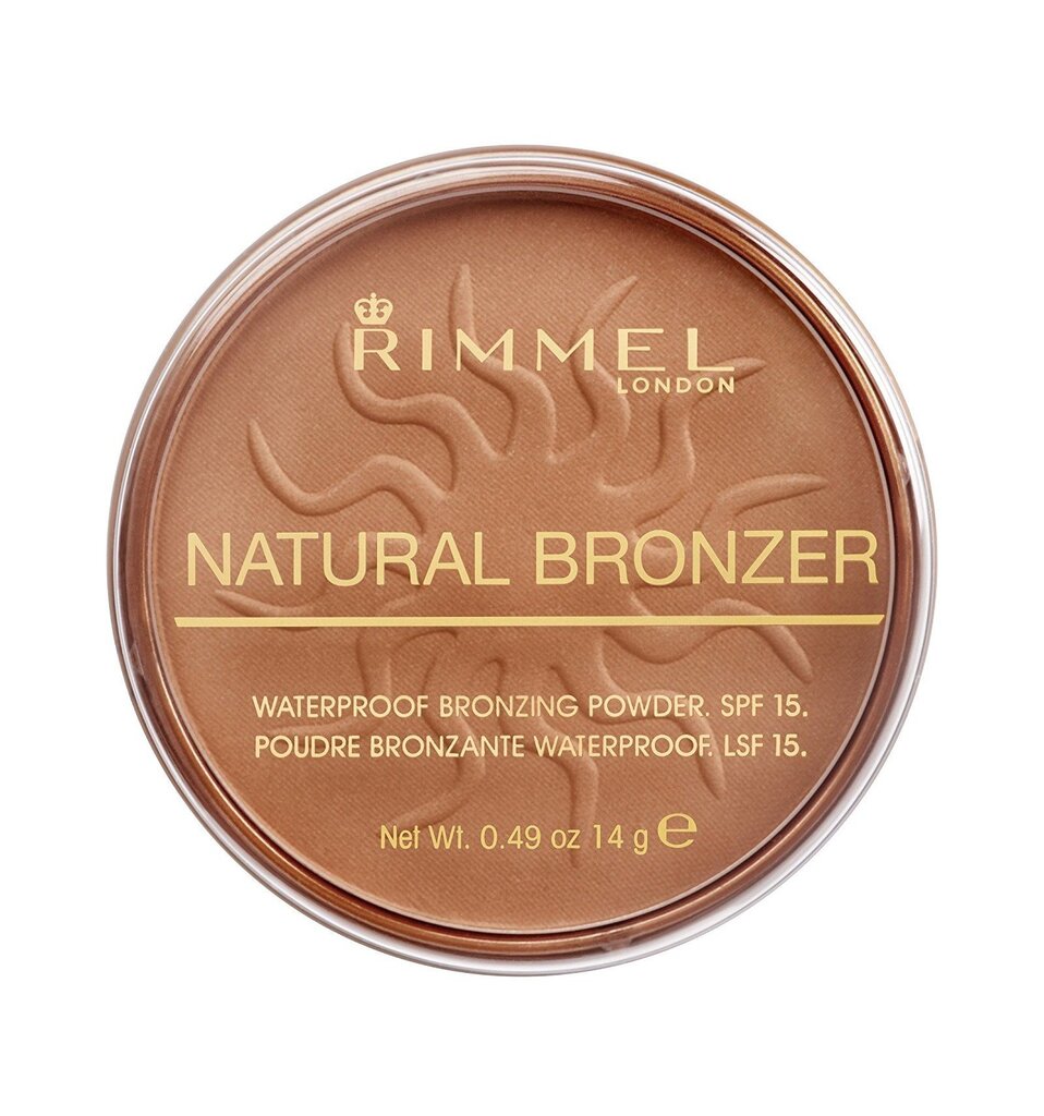 Bronzeris Rimmel London Natural Bronzer Waterproof SPF15 14 g, 021 Sun Light цена и информация | Bronzeri, vaigu sārtumi | 220.lv