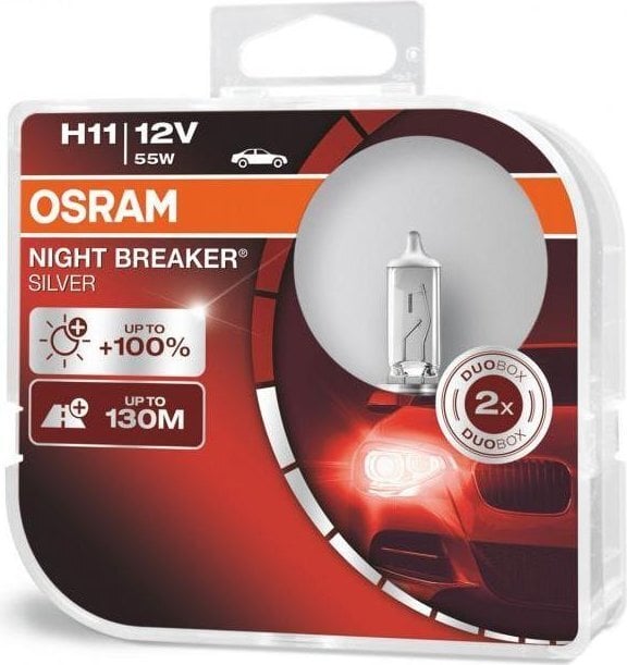 Automašīnas spuldzes Osram Night Braker Silver H1, 2 gab. cena un informācija | Auto spuldzes | 220.lv