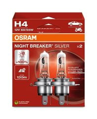 Automašīnas spuldzes Osram Night Braker Silver H4, 2 gab. cena un informācija | Auto spuldzes | 220.lv