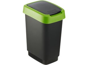 Atkritumu tvertne Rotho Swing Twist, 10L, melnā krāsā ar zaļu dekoru cena un informācija | Miskastes | 220.lv