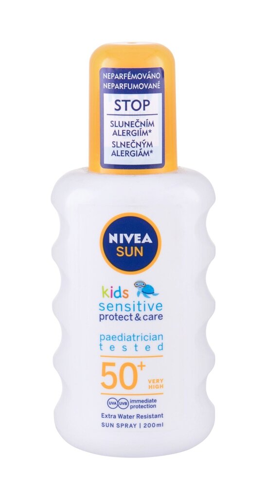 Izsmidzināms aizsargājošs losjons bērniem Nivea Sun Kids Protect & Sensitive SPF50+ 200 ml cena un informācija | Bērnu kosmētika, līdzekļi jaunajām māmiņām | 220.lv