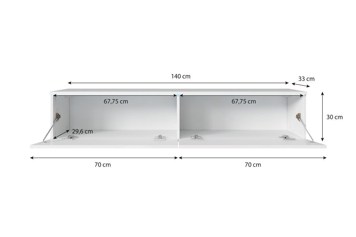 RTV galds Kane ar apgaismojumu, 30x140x33 cm, balts цена и информация | TV galdiņi | 220.lv