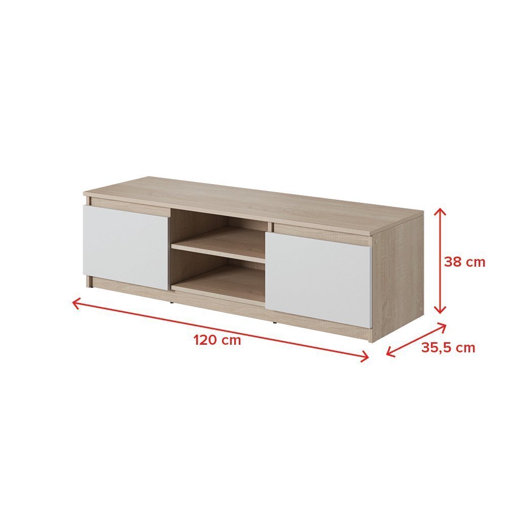 RTV galds Fox bez apgaismojuma, 38x120x35.5 cm, ozola/baltas krāsas cena un informācija | TV galdiņi | 220.lv