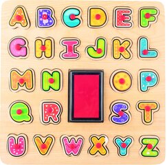 Woody 91808 Деревянная головоломка со штампиками "ABC алфавит" (27шт.) детям от 3 лет + (30x30x0.7cm) цена и информация | Развивающие игрушки | 220.lv