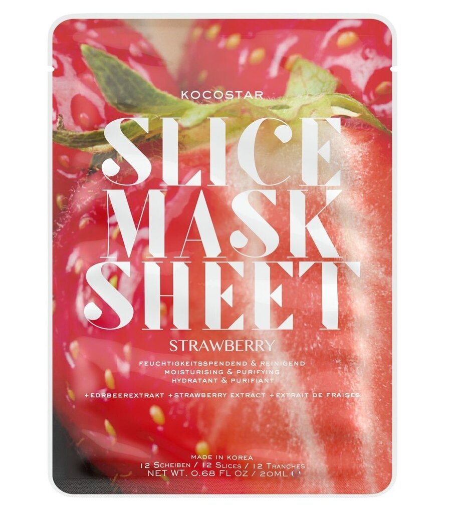 Spīdumu piešķiroša zemeņu sejas maska Kocostar Slice Mask Strawberry 20 ml cena un informācija | Sejas maskas, acu maskas | 220.lv