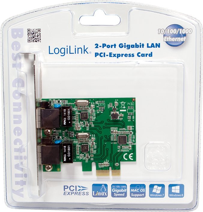 LogiLink 2-port Gigabit LAN PCIe (PC0075) cena un informācija | Kontrolieri | 220.lv