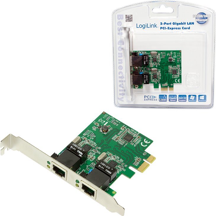 LogiLink 2-port Gigabit LAN PCIe (PC0075) cena un informācija | Kontrolieri | 220.lv