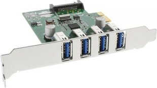 4-портовый хост-контроллер InLine USB 3.0 PCIe, вкл. Низкопрофильный кронштейн и 4-контактный Aux. Power (76661C) цена и информация | Контроллеры | 220.lv