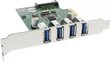 InLine USB 3.0 4 Port Host Controller PCIe incl. Low Profile Bracket and 4 Pin Aux. Power (76661C) cena un informācija | Kontrolieri | 220.lv