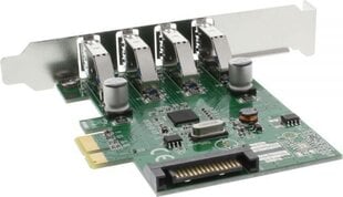4-портовый хост-контроллер InLine USB 3.0 PCIe, вкл. Низкопрофильный кронштейн и 4-контактный Aux. Power (76661C) цена и информация | Контроллеры | 220.lv