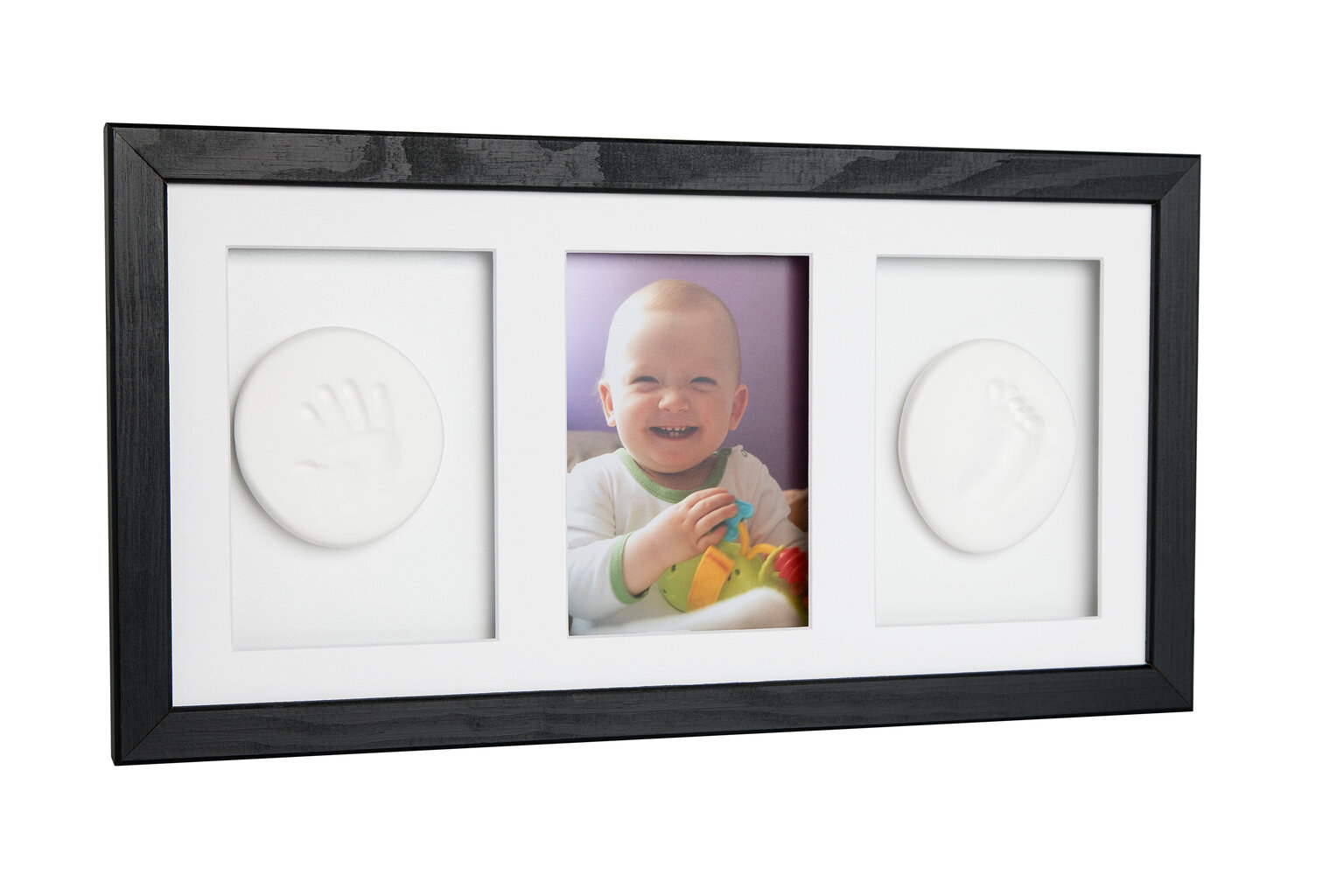 Trīskāršs rāmis ar māla komplektu Baby HandPrint, melns cena un informācija | Mazuļa nospiedumi | 220.lv