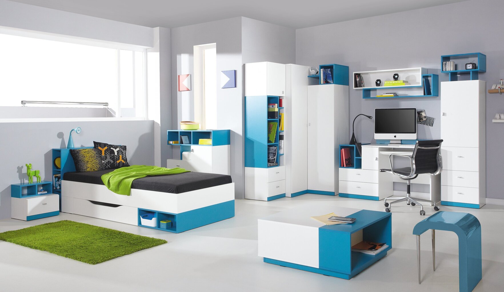 Divstāvu gulta Mobi 20, 200x90, balta/zila cena un informācija | Bērnu gultas | 220.lv