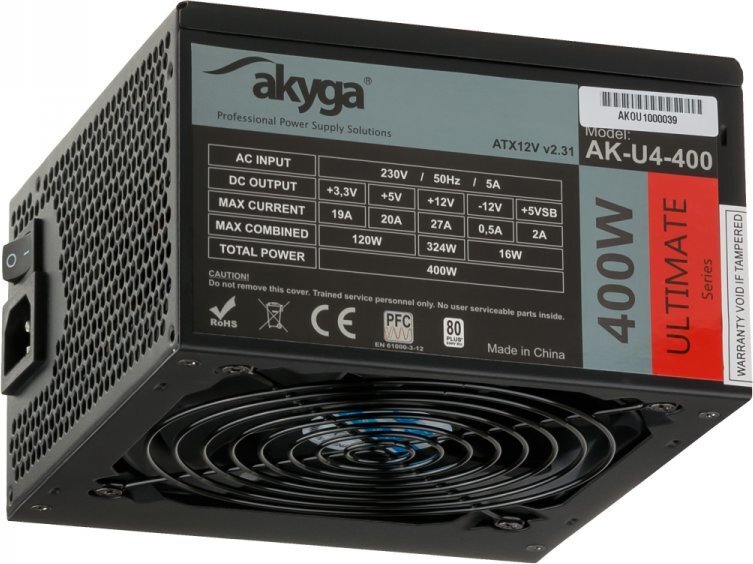 Akyga ATX 400W 80+ (AK-U4-400) cena un informācija | Barošanas bloki (PSU) | 220.lv