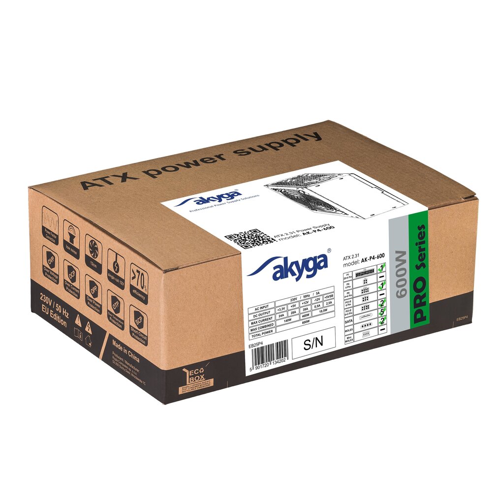 Akyga Semi-modular Pro 600W ATX AK-P4-600 cena un informācija | Barošanas bloki (PSU) | 220.lv