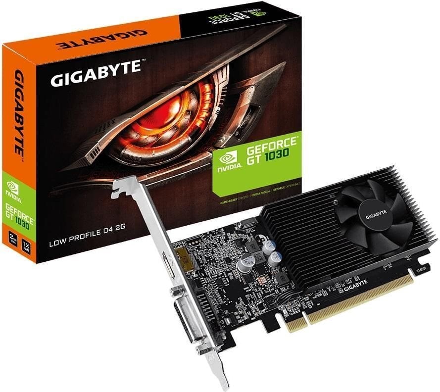 Gigabyte GeForce GT1030 Low Profile D4 2GB GDDR4 64bit DVI+2xHDMI (GV-N1030D4-2GL) цена и информация | Videokartes (GPU) | 220.lv