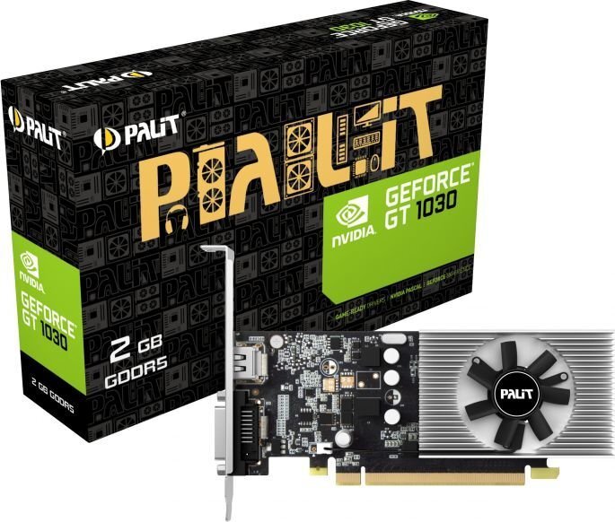 Palit GeForce GT 1030 2GB GDDR5 (64 bit), DVI-D, HDMI, BOX (NE5103000646F) цена и информация | Videokartes (GPU) | 220.lv