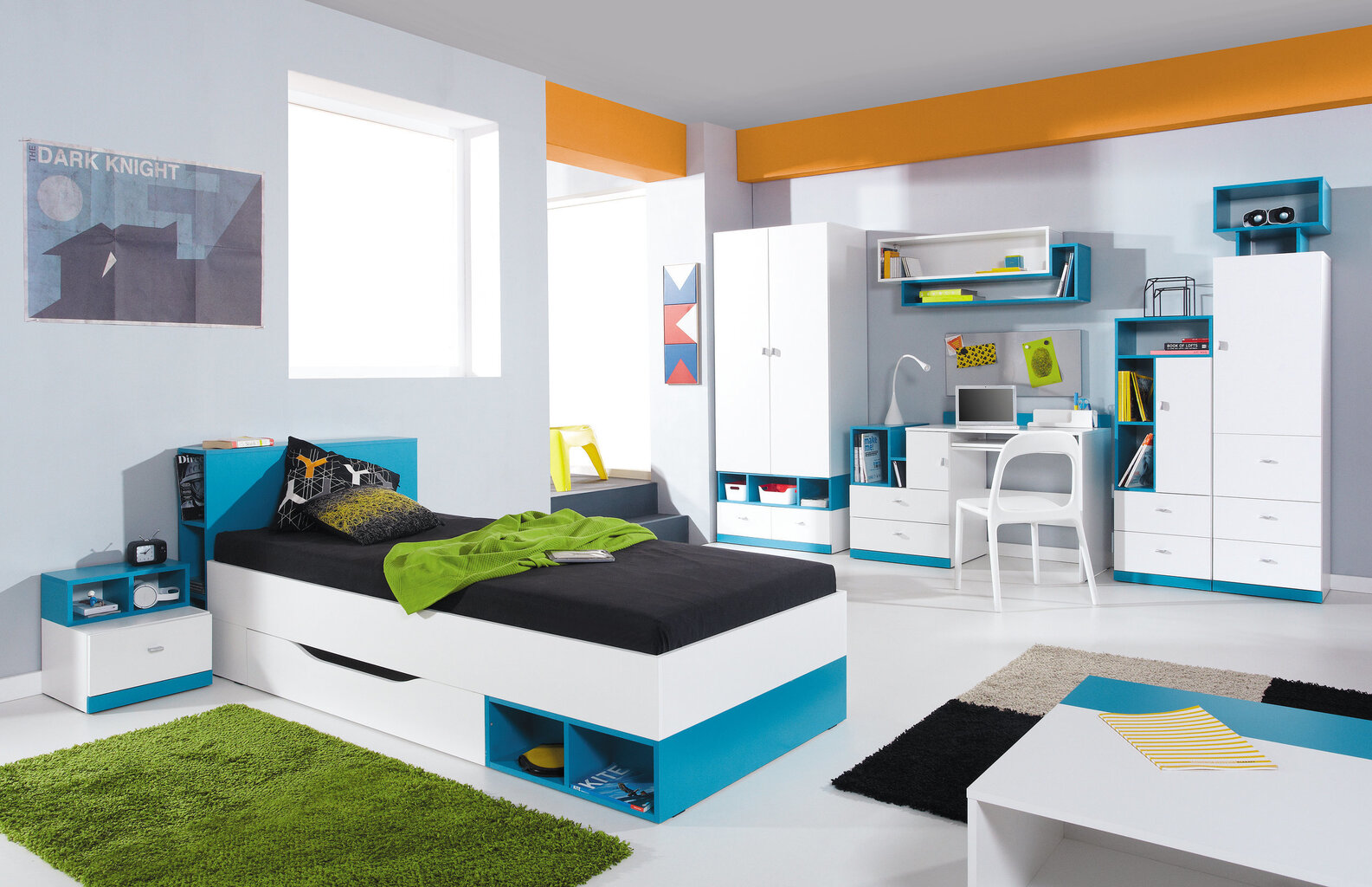 Gulta Mobi 18, 90x200 cm, balts/zils цена и информация | Bērnu gultas | 220.lv