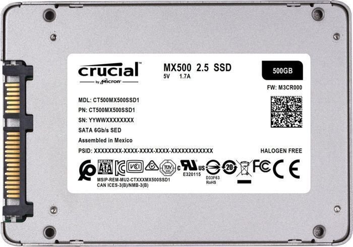 SSD|CRUCIAL|MX500|500GB|SATA 3.0|TLC|rakstīšanas ātrums 510 MB/sec|lasīšanas ātrums 560 MB/sec|2,5"|MTBF 1800000 stundas|CT500MX500SSD1 cena un informācija | Iekšējie cietie diski (HDD, SSD, Hybrid) | 220.lv