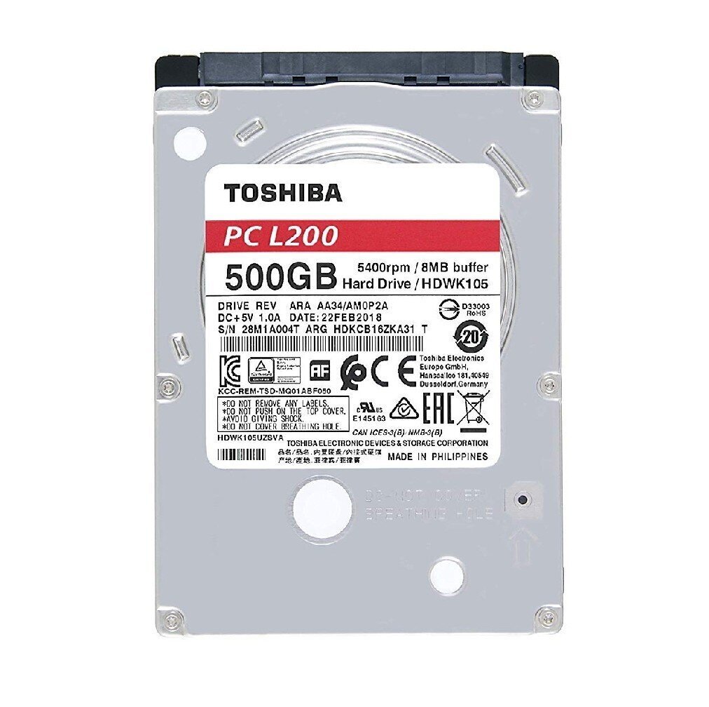 Toshiba L200 500GB SATA3 (HDWK105UZSVA) cena un informācija | Iekšējie cietie diski (HDD, SSD, Hybrid) | 220.lv