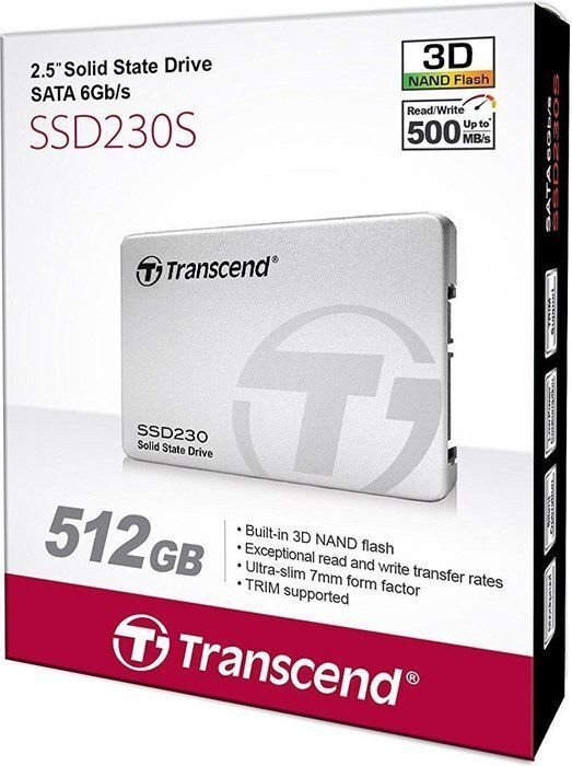 Transcend SSD230S 512GB SATA3 TS512GSSD230S cena un informācija | Iekšējie cietie diski (HDD, SSD, Hybrid) | 220.lv