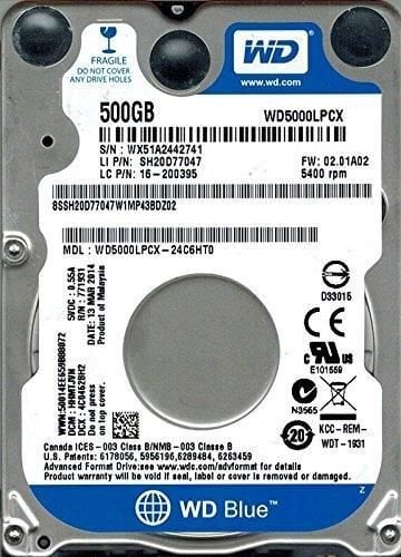 Western Digital Blue 2.5" 500GB (WD5000LPCX) cena un informācija | Iekšējie cietie diski (HDD, SSD, Hybrid) | 220.lv