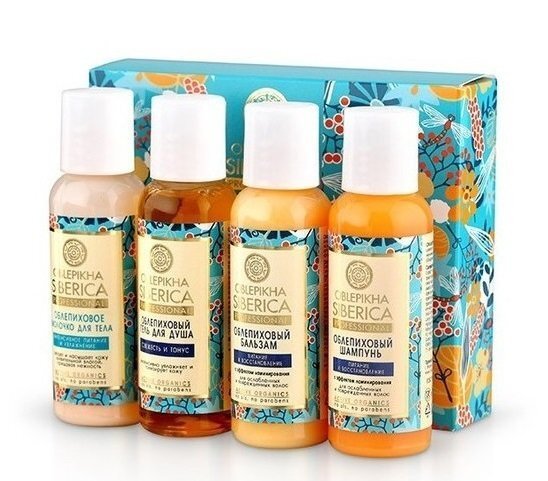 Kosmētikas komplekts Oblepikha Siberica Professional: šampūns 50 ml + matu balzams 50 ml + ķermeņa losjons 50 ml + dušas želeja 50 ml cena un informācija | Šampūni | 220.lv