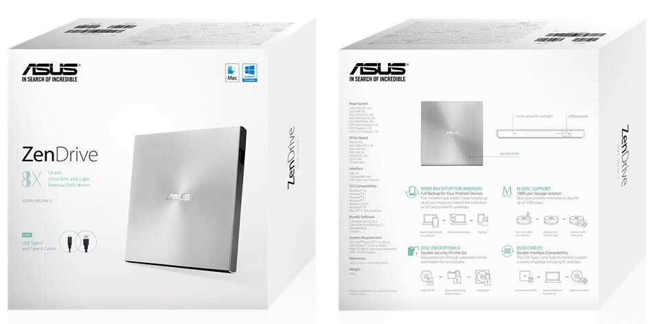 Asus ZenDrive U9M (90DD02A2-M29000) cena un informācija | Diskdziņi | 220.lv