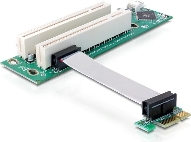 Delock Riser Card PCI Express x1 > 2 x PCI with flexible cable 9 cm left insertion (41341) cena un informācija | Komponentu piederumi | 220.lv