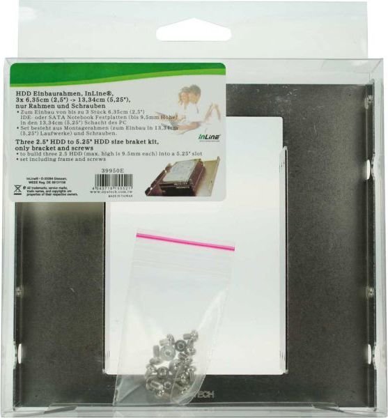 InLine Bracket Kit 3x 2.5" HDD to 5.25" HDD size Brackets and Screws (39950E) цена и информация | Komponentu piederumi | 220.lv