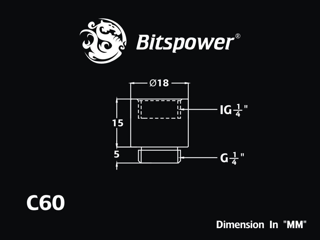 BitsPower Fitting G1/4" Inch, 15mm Carbon, Black (BP-CBWP-C60) cena un informācija | Ūdens dzesēšana - aksesuāri | 220.lv