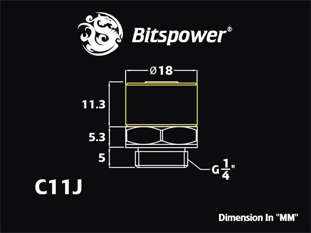 BitsPower straight connector 1/4 "for 11/8 mm hose - Black mat (BP-MBWP-C11J) cena un informācija | Ūdens dzesēšana - aksesuāri | 220.lv